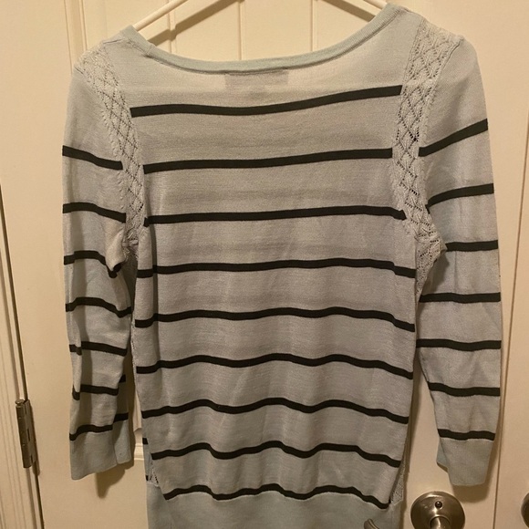 LOFT Light Blue and Black Striped Top-Size M - Picture 2 of 3